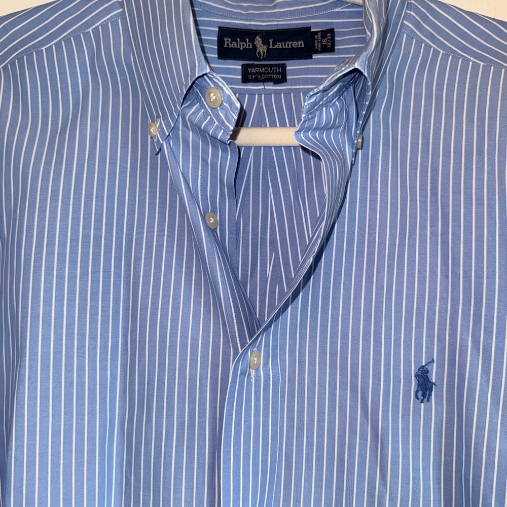 Ralph Lauren Blue and White Stripe Button-Down Shirt